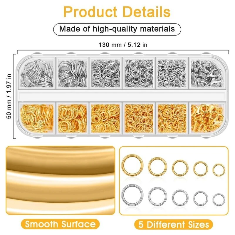 Craft Supplies Kit for Jewelry Making - Gold & Silver Jump Rings, Clasps & Tools with Case - Image 4