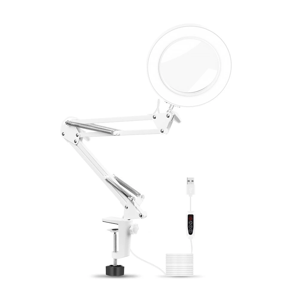LED Magnifying Lamp - 5X Glass Lens, 3 Color Modes, Metal Swing Arm Desk Light - Image 2