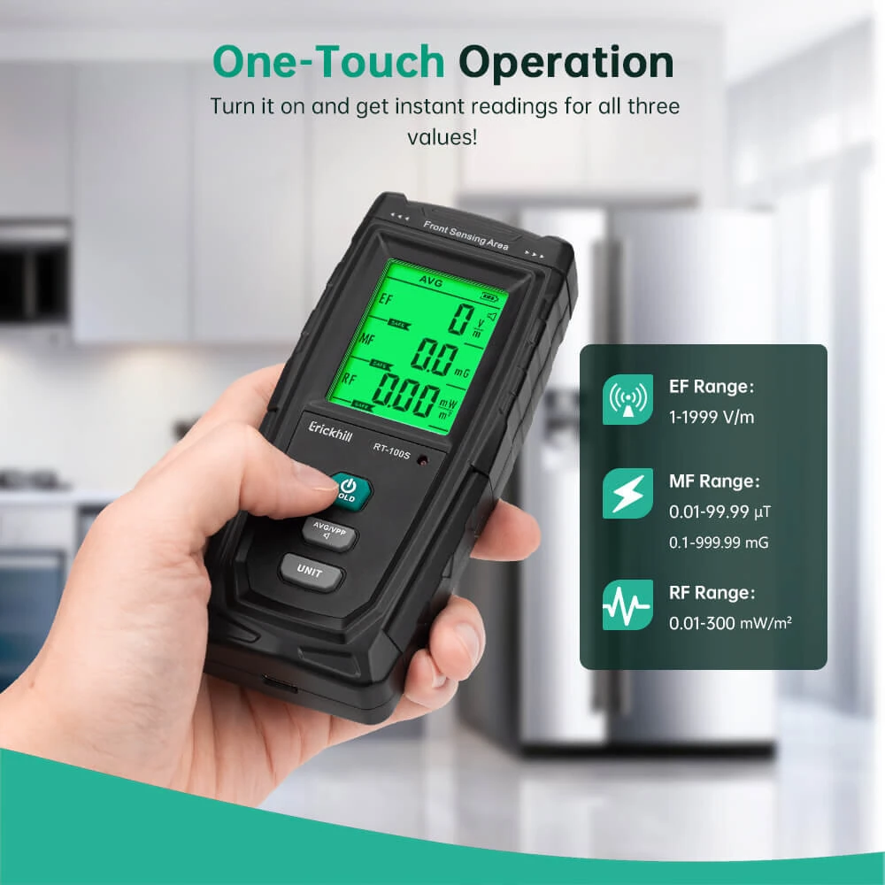 ERICKHILL RT-100S 3-in-1 EMF Meter | RF Magnetic Field Detector | Portable - Image 2