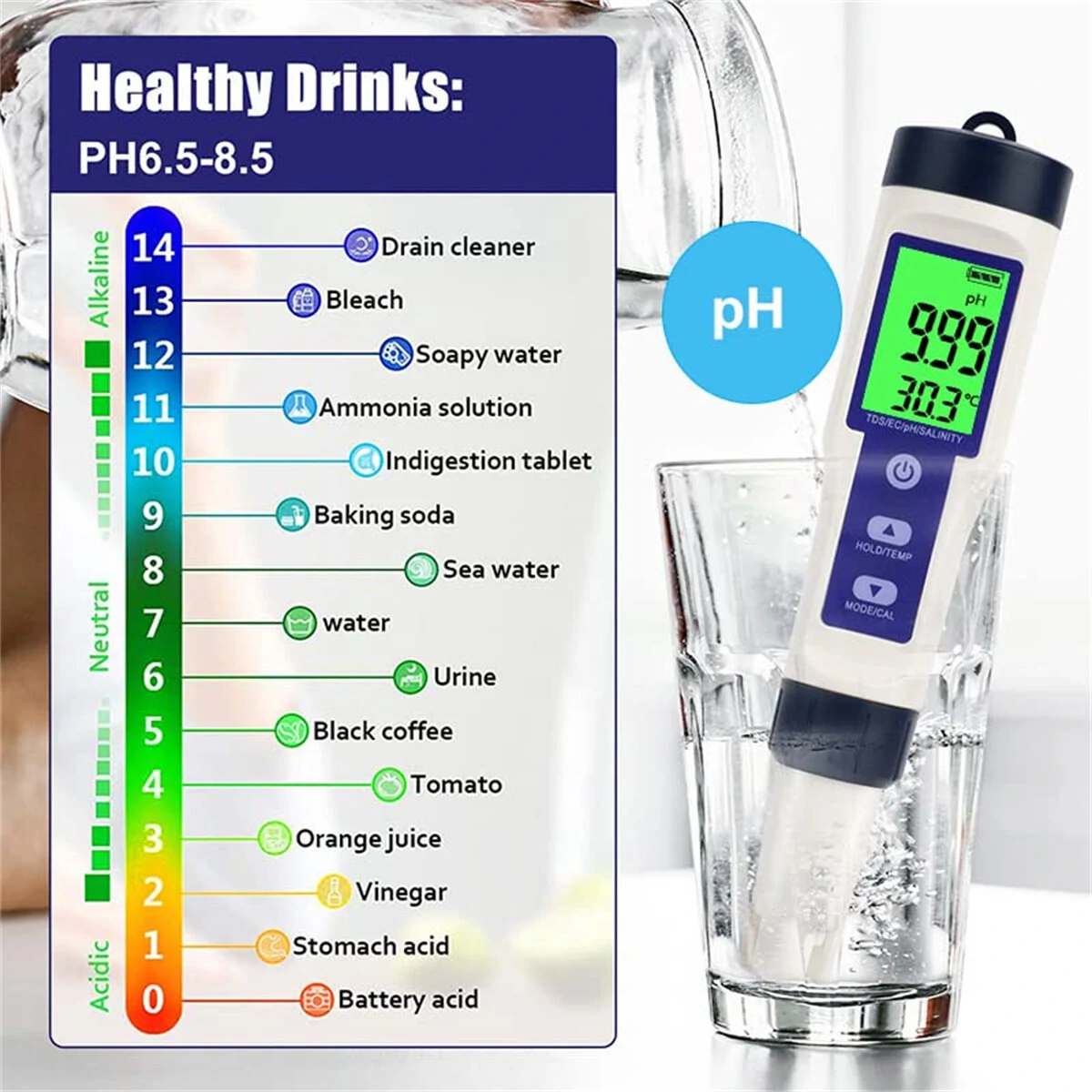 Digital Salinity Meter - 5 in 1 Pool Salt Tester | High Accuracy IP67 Waterproof | PPM PPT % Display - Image 5