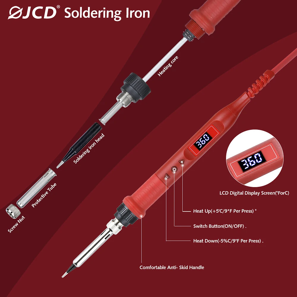 JCD 908U 100W Soldering Station Kit | Adjustable Temp 180-500°C | LCD Display with Iron & Sucker - Image 2