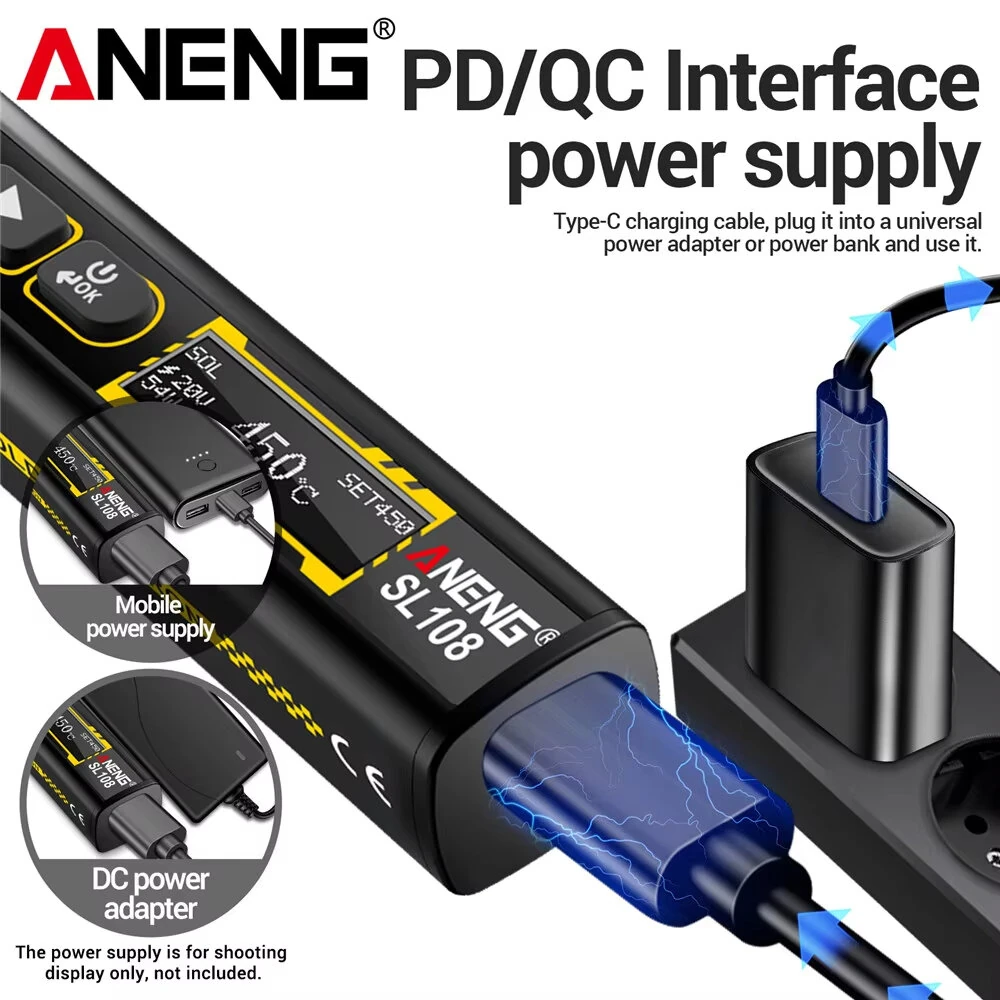 ANENG SL108 96W Soldering Iron | PD QC Adjustable 100-450°C | OLED Display - Image 3