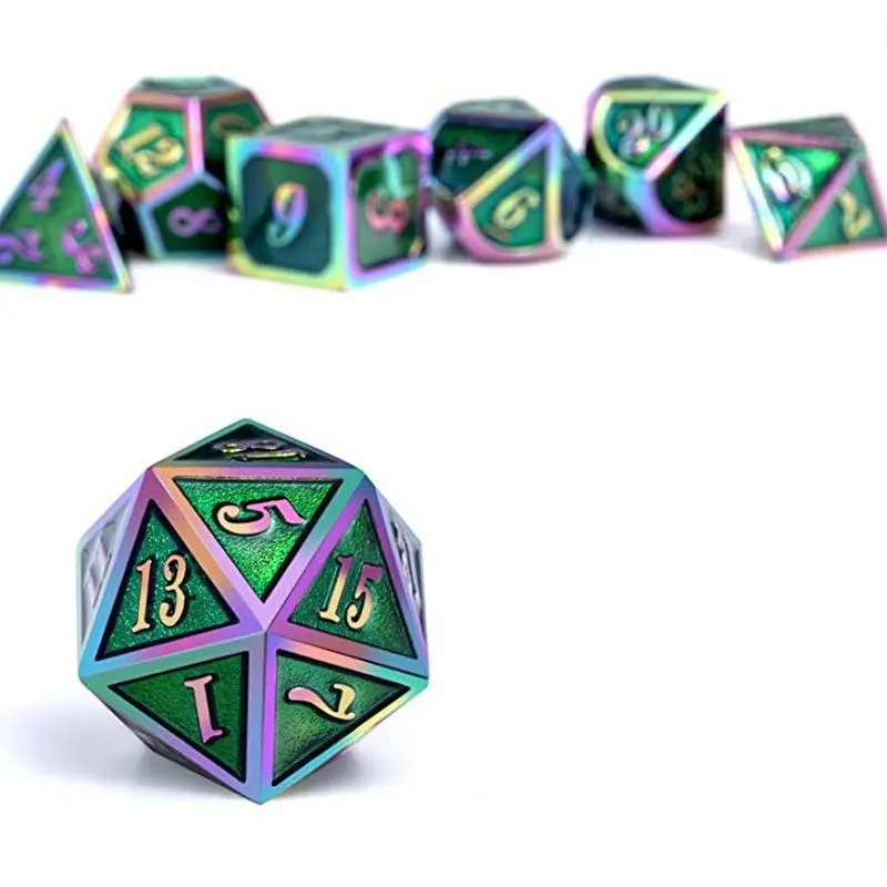 Rainbow Edge Metal Dice Set - 7Pcs with Bag for D&D RPG Tabletop Games - Image 5