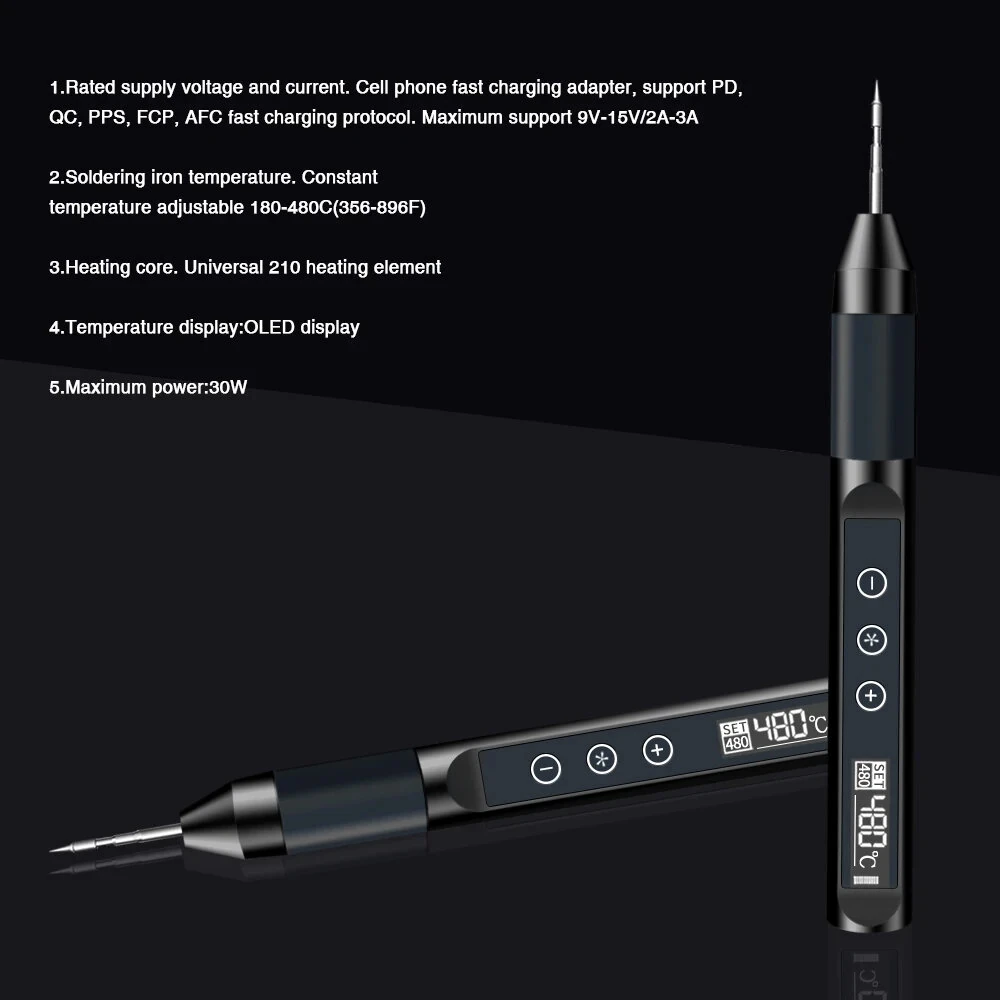 X210 Digital USB Soldering Iron | 30W Adjustable 180-480°C | Fast Heating OLED Screen - Image 3