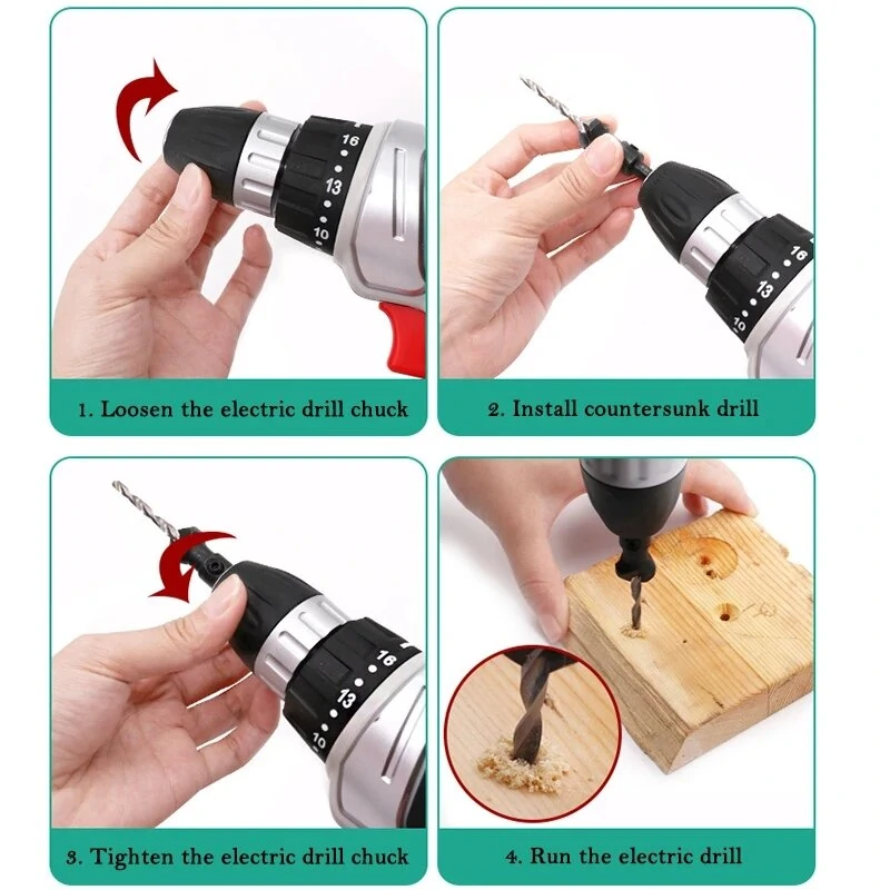 5pcs Countersink Drill Bit Set for Screw Sizes #5 #6 #8 #10 #12 | Pilot Holes - Image 5