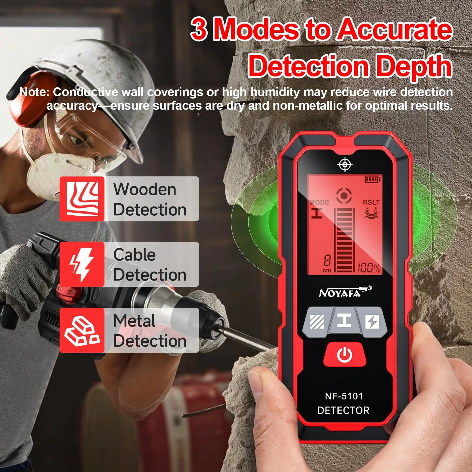 NOYAFA NF-5101 Stud Finder | 5-in-1 Wall Scanner Detects Metal Wood & Live Wires - Image 3