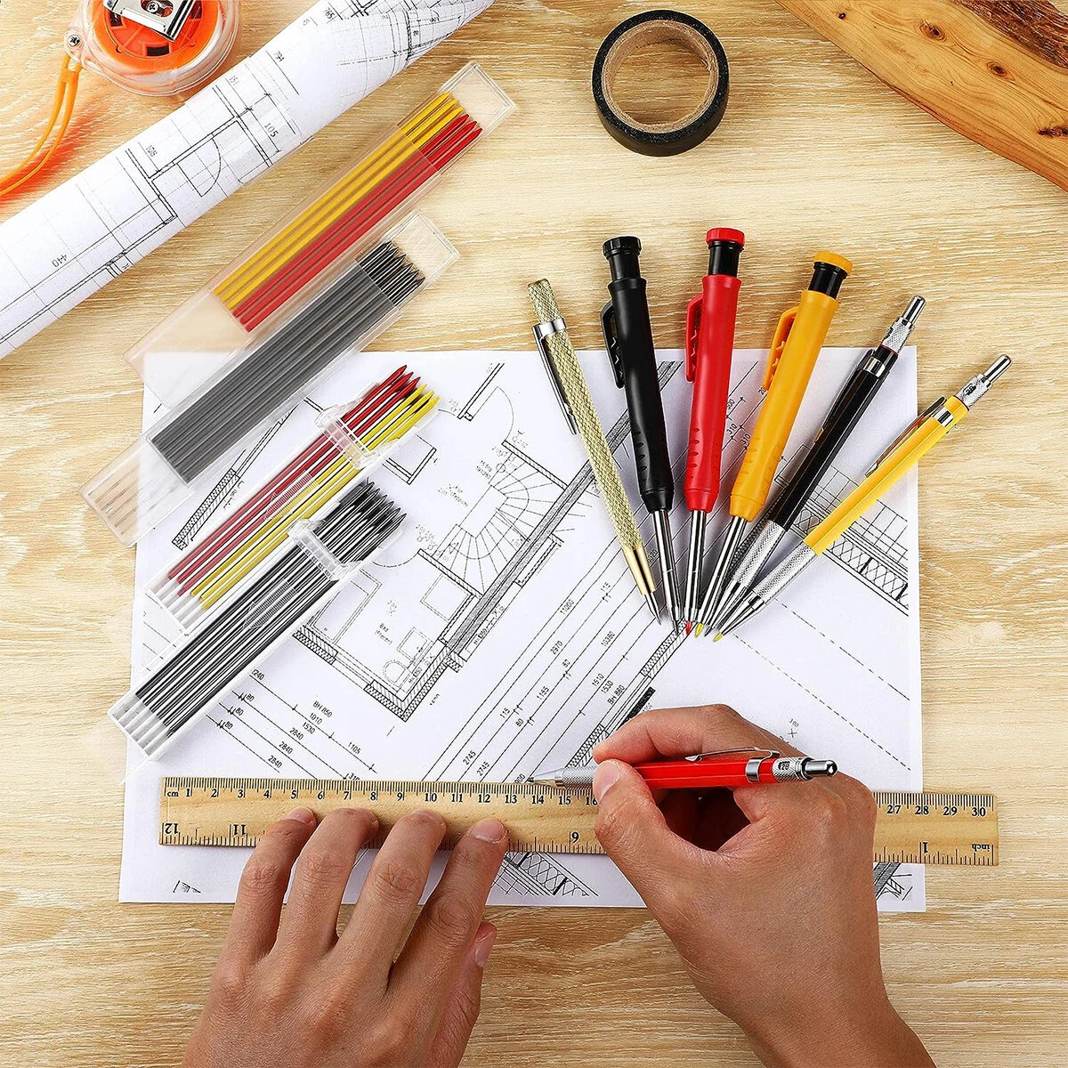 Carpenter Pencil Set with Sharpener & Carbide Scribe | Woodworking Marking Tool - Image 5