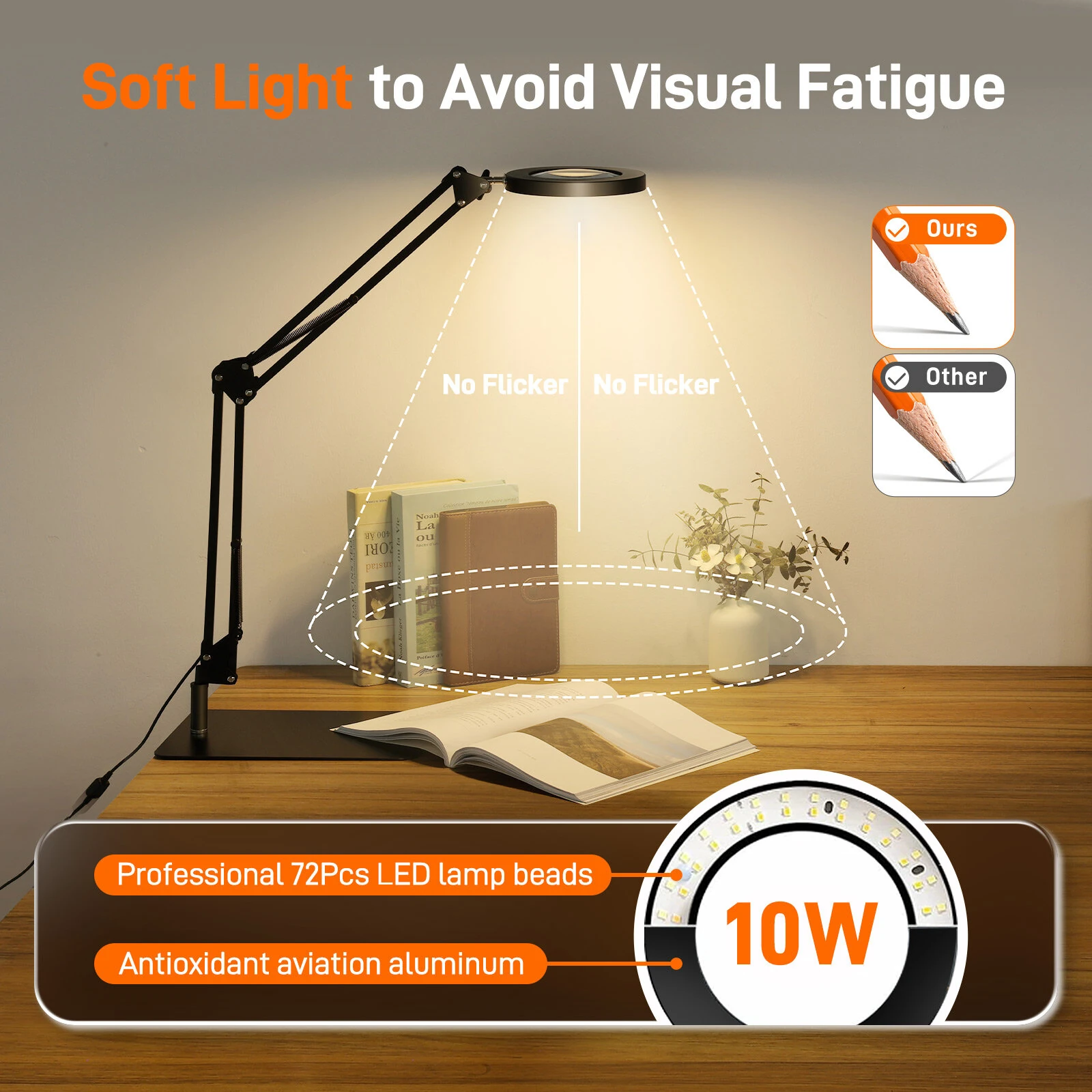 MUSTOOL 10X Magnifying Lamp with Clamp | 5In Large Glass Lens, 3 Color Modes & Dimmable - Image 2