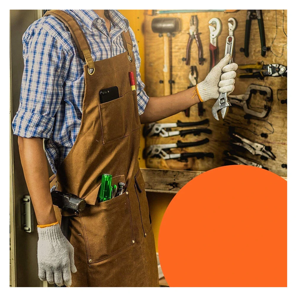 Extra Large Canvas Work Apron - Thick Protective for Woodworkers & Gardeners | Black/Camel - Image 5