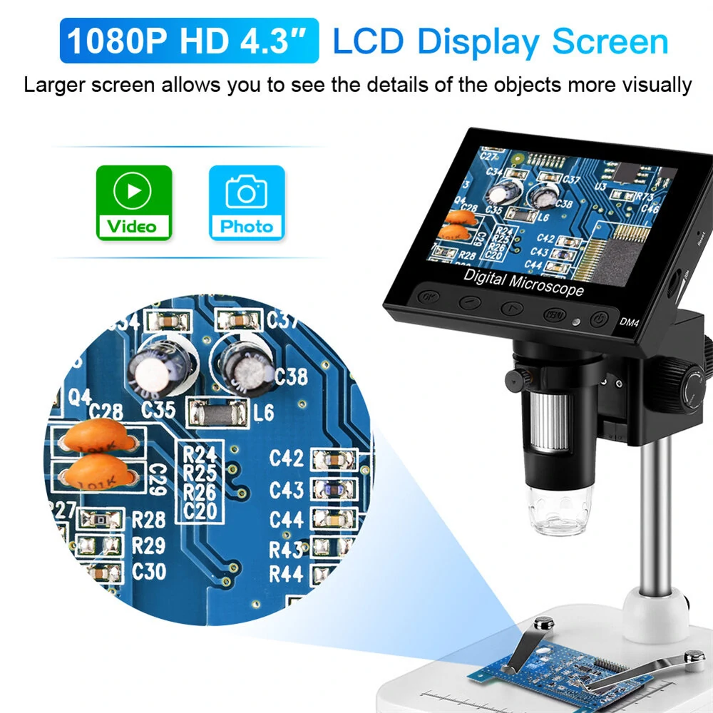 DM4-Z01B019 Digital Microscope 4.3 Display 1000X Magnification | 8 LED Lights | For Soldering & Inspection - Image 5