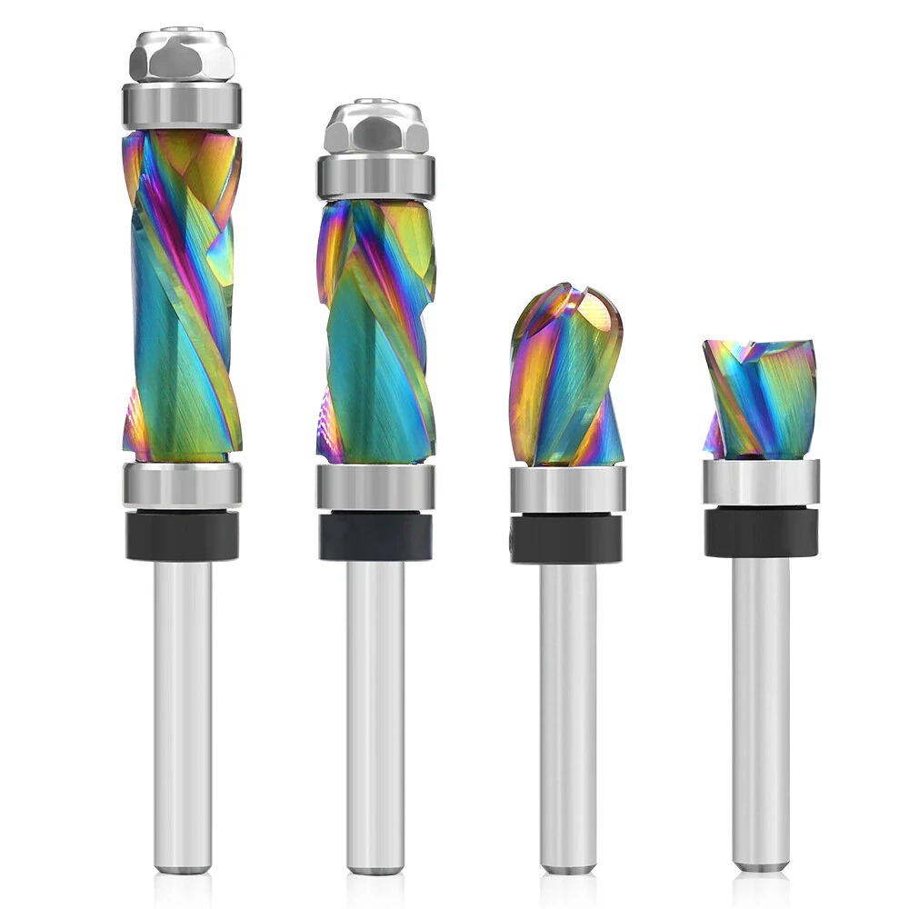 LAVIE 1/4 Inch Shank Spiral Flush Trim Router Bit | Top & Bottom Bearing for Wood MDF - Image 2
