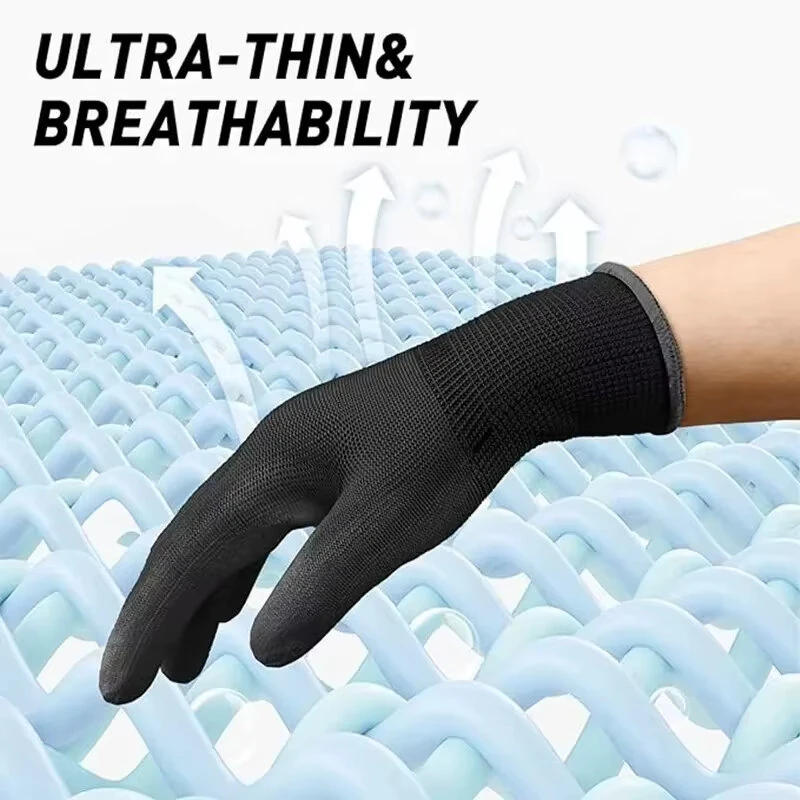 Black Nylon PU Coated Work Gloves - Non-Slip & Breathable for Gardening, Woodworking, Machinery - Image 5