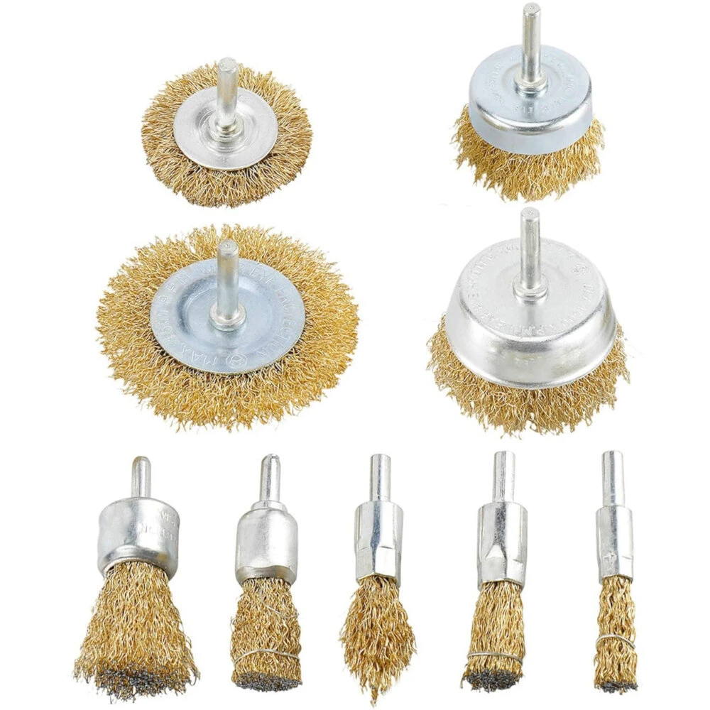 6mm Shank Brass Wire Wheel Brush Set - 6/7/9Pcs For Rust Removal & Metal Polishing - Image 2