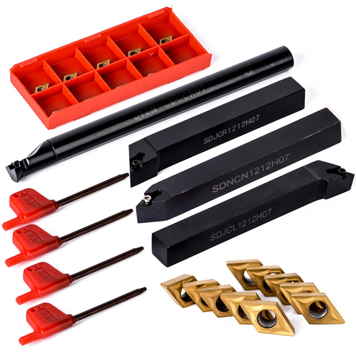 Machifit DCMT070204 Carbide Inserts - 10pcs with 4pcs 12mm Boring Bar Holder - Image 2