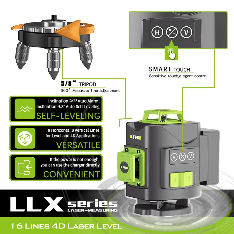 LFINE 4D 16-Line Green Laser Level | Self-Leveling ±1mm/7m | 30M Range - Image 4