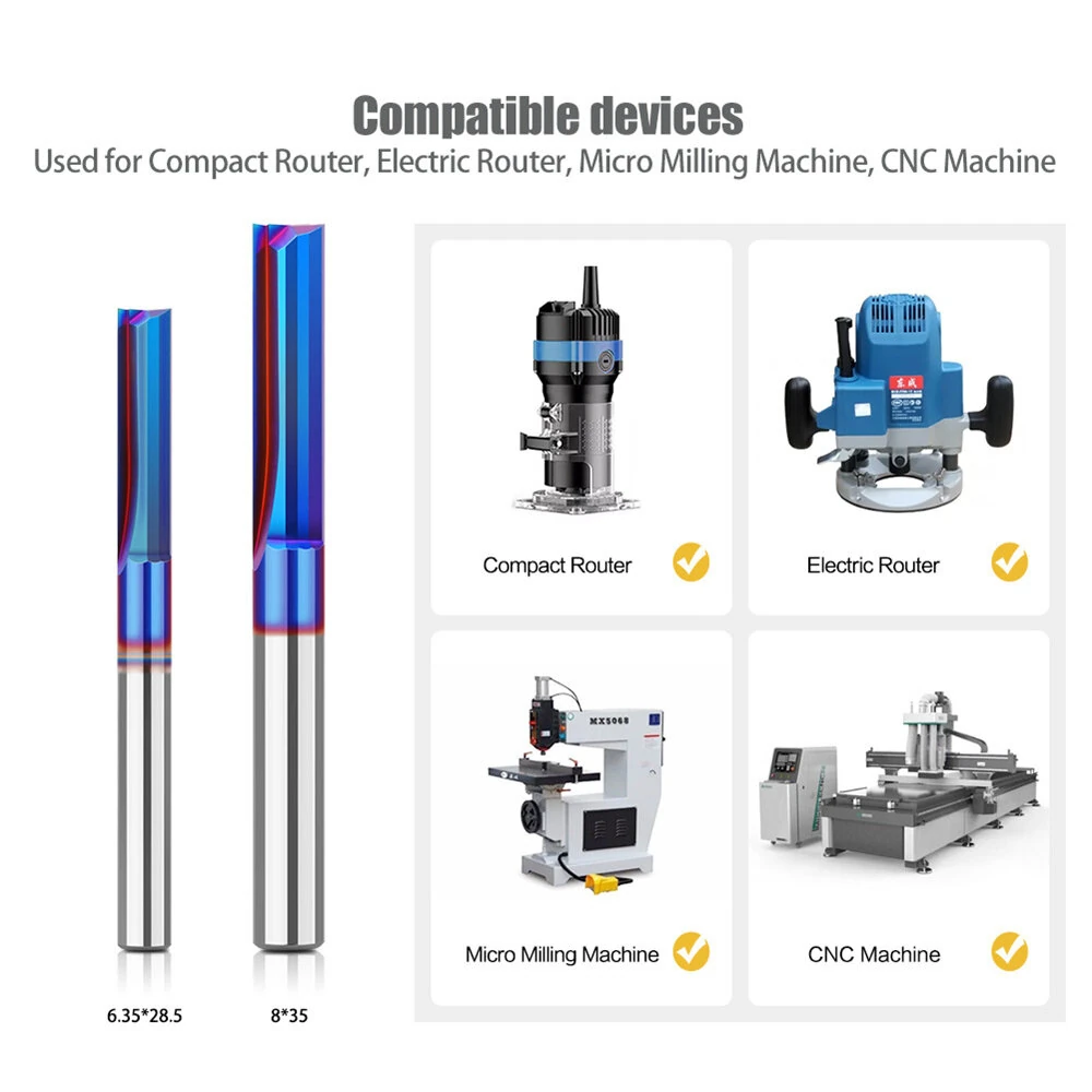 Tungsten Carbide Straight Router Bit | 1/4 Inch 2-Flute | Nano Blue Coating for CNC Woodworking - Image 5