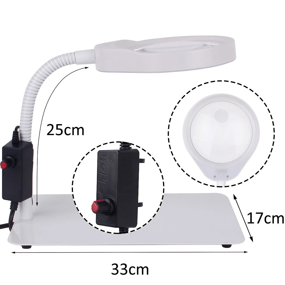 PD-032C 10X/20X Magnifier Lamp with 48 LED Lights - USB Powered Metal Base - Image 2