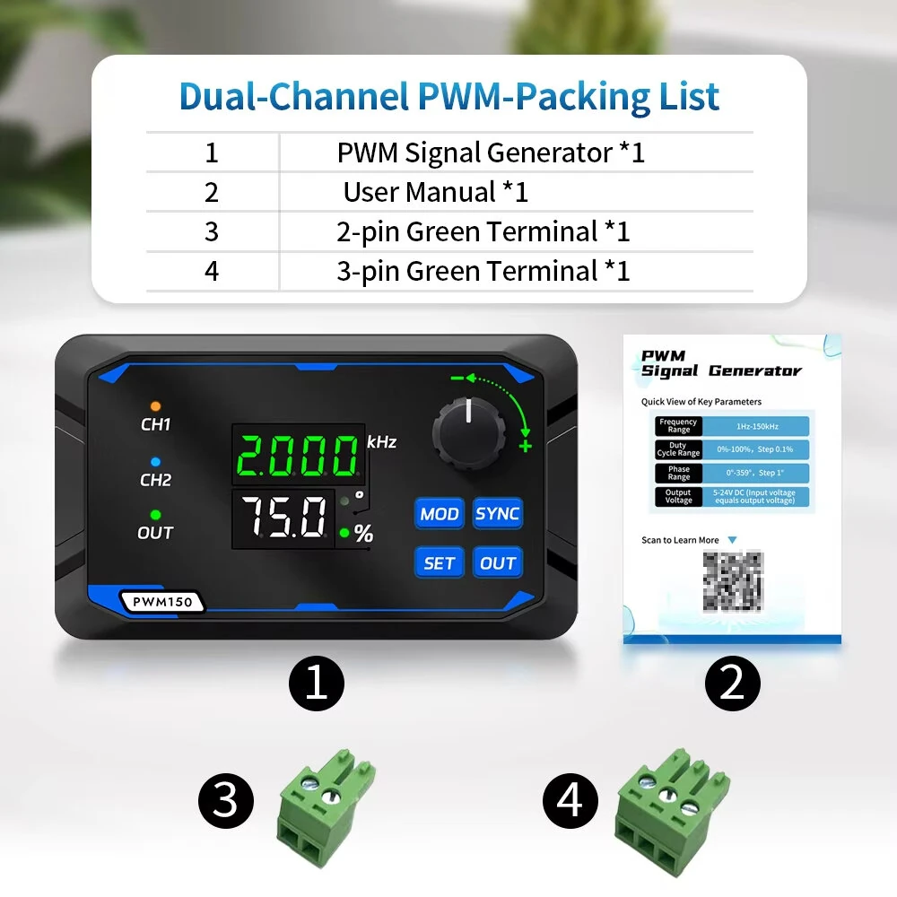 JUNCTEK Dual-Channel PWM Signal Generator | 1Hz-150kHz | Adjustable Duty Cycle & Phase - Image 4