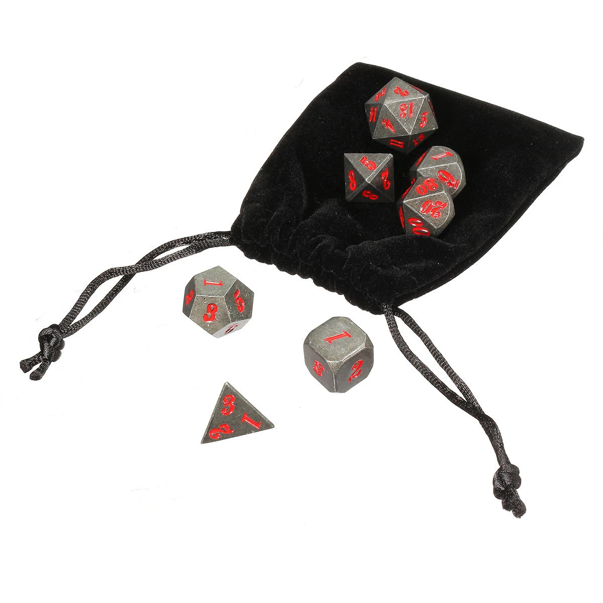 Antique Metal 7-Piece Polyhedral Dice Set - Heavy Metal D&D Dice w/ Bag - Image 3