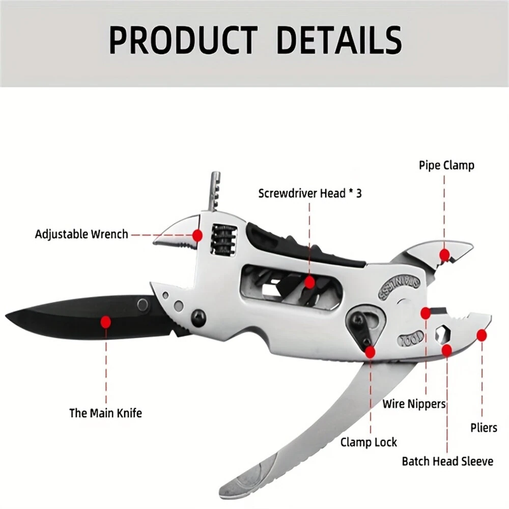 6-in-1 Stainless Steel Multitool - Folding Wrench, Screwdriver & Knife | Camping & Survival Tool - Image 5