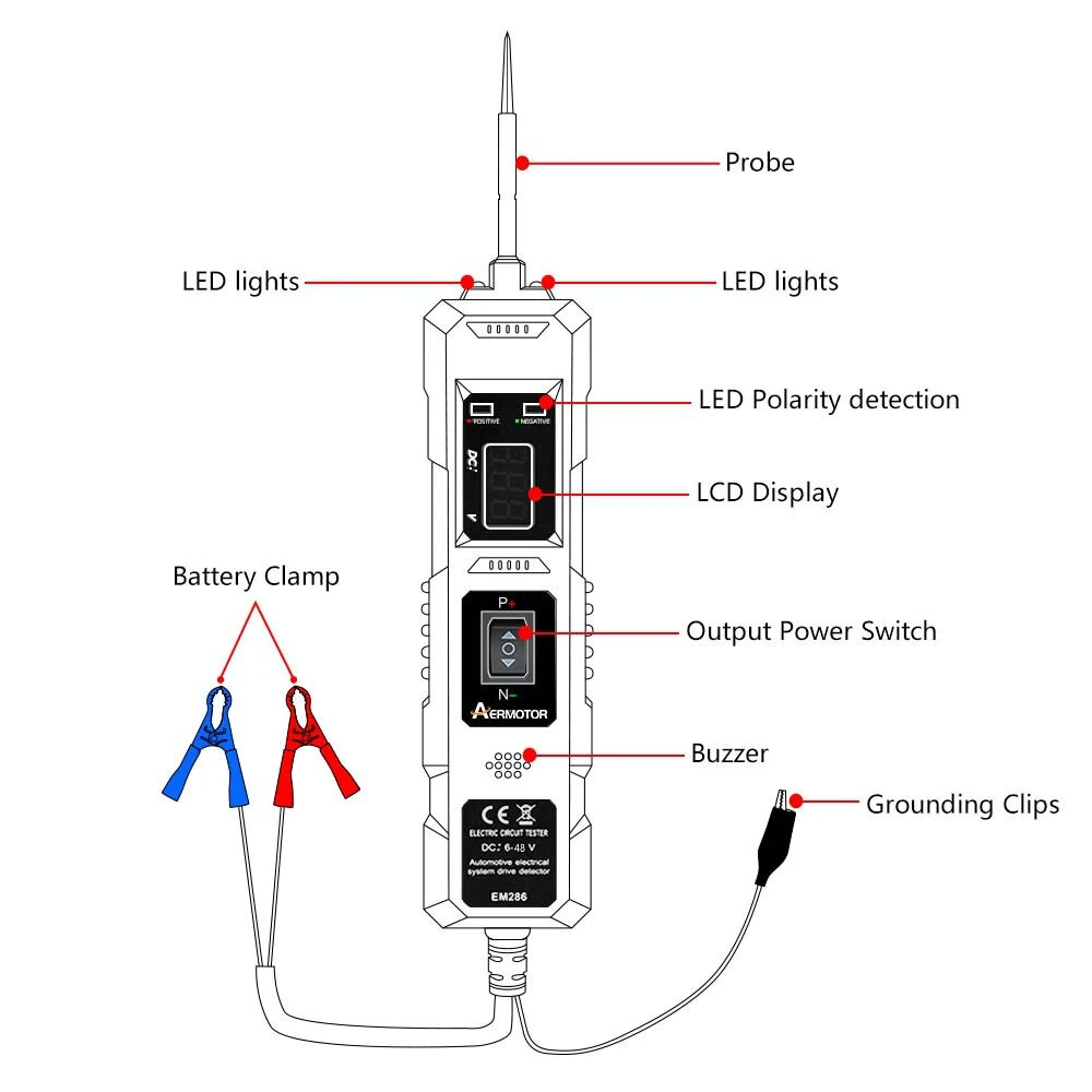 Automotive Circuit Tester 12V/24V DC | 7-36V 4.5M Wire | Short Circuit Protection - Image 2