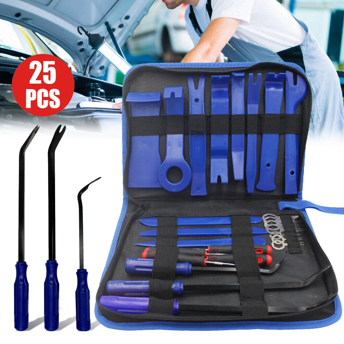 26Pcs Car Trim Door Panel Removal Tool Kit - Pry Bar & Clip Installer Set - Image 2