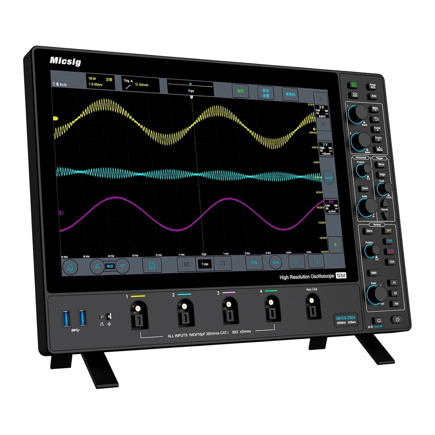 SainSmart Micsig MHO3-2504 Oscilloscope | 250MHz 4-Channel 12-bit | 14 Touch Screen 3GSa/s - Image 2