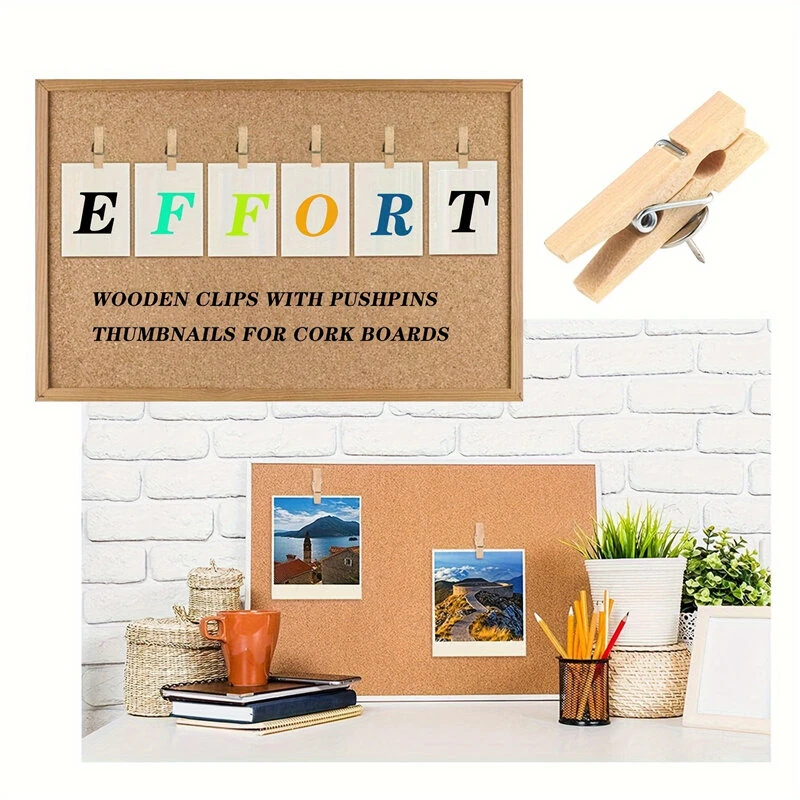Push Pin Wooden Frame Set - 50pcs Cork Board Accessories with Metal Pins - Image 2