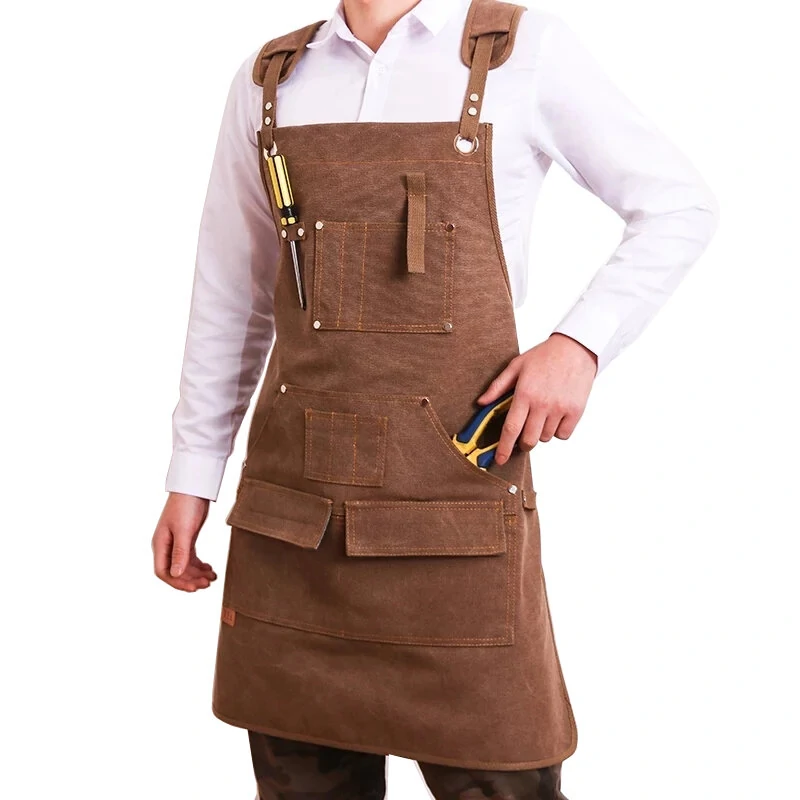 Durable Heavy Duty Waxed Canvas Work Apron | Unisex with Tool Pockets & Cross-Back Straps for Woodworking & Painting - Image 2