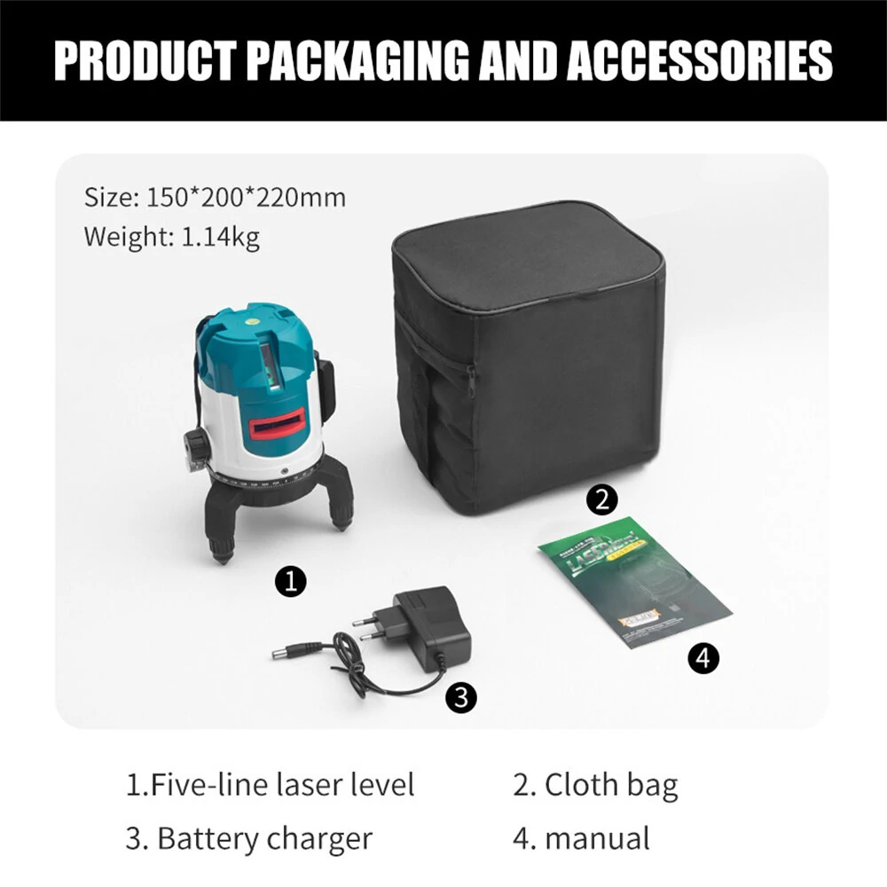 HIKDA 5-Line Green Laser Level | High Accuracy & Outdoor Visible | 13-Hour Runtime - Image 5