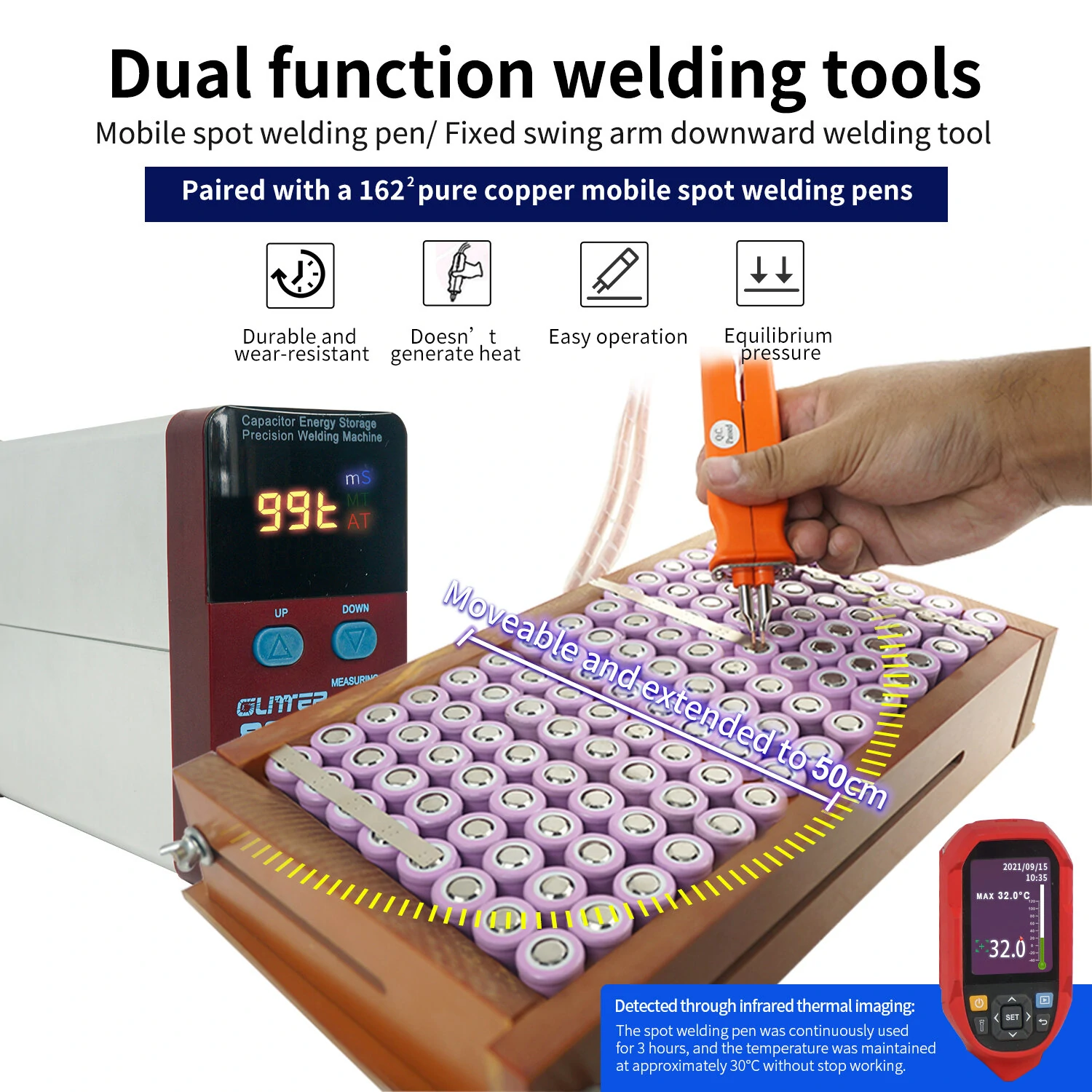 GLITTER 801M Spot Welder | 11600W Energy-Storage | Auto & Foot Pedal Modes for 0.05-0.2mm Nickel - Image 3