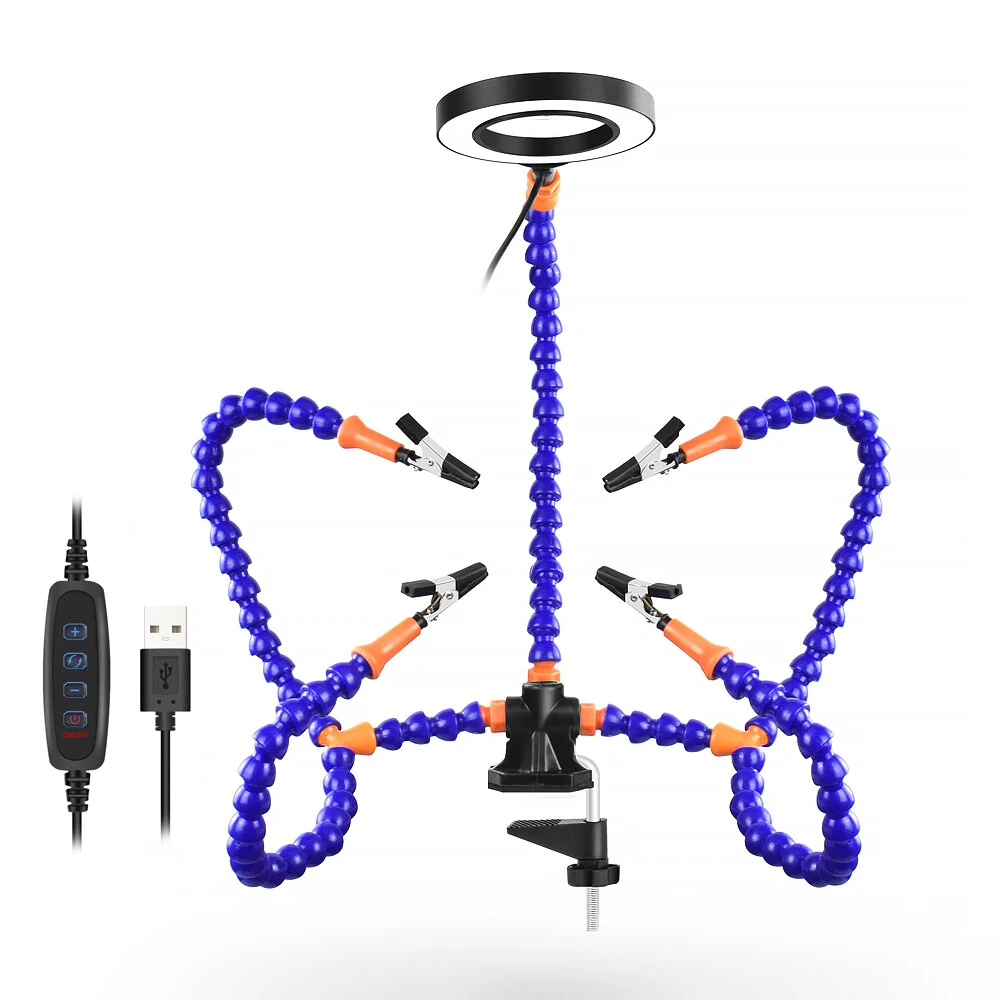 NEWACALOX Soldering Helping Hand Tool - 3X Magnifier & LED Lamp - Flexible Arm Desk Clip Holder - Image 2