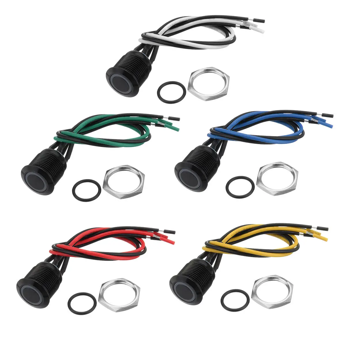 12V 16mm LED Metal Push Button Switch - Momentary | Red Blue Green Yellow White - Image 2