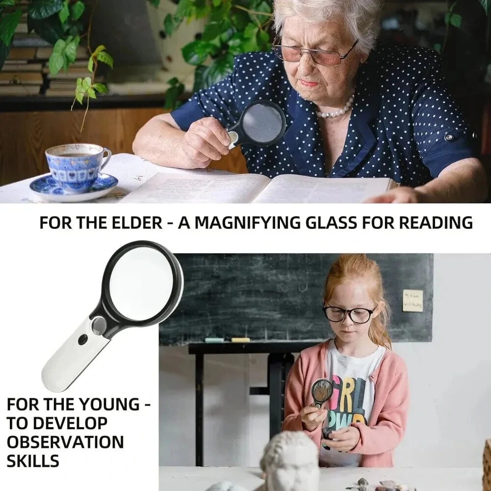 3X 45X Mini Handheld Magnifier with 3 LED Lights | 75MM & 22MM Dual Lens | Brightness Adjustable for Reading & Jewelry - Image 4