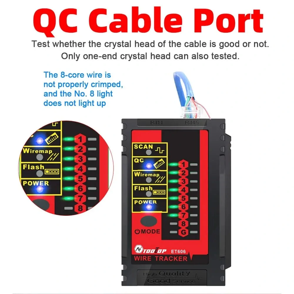 TOOLTOP ET606 Network Cable Tester | POE & 3KM Cable Tracing | RJ45/RJ11 - Image 3
