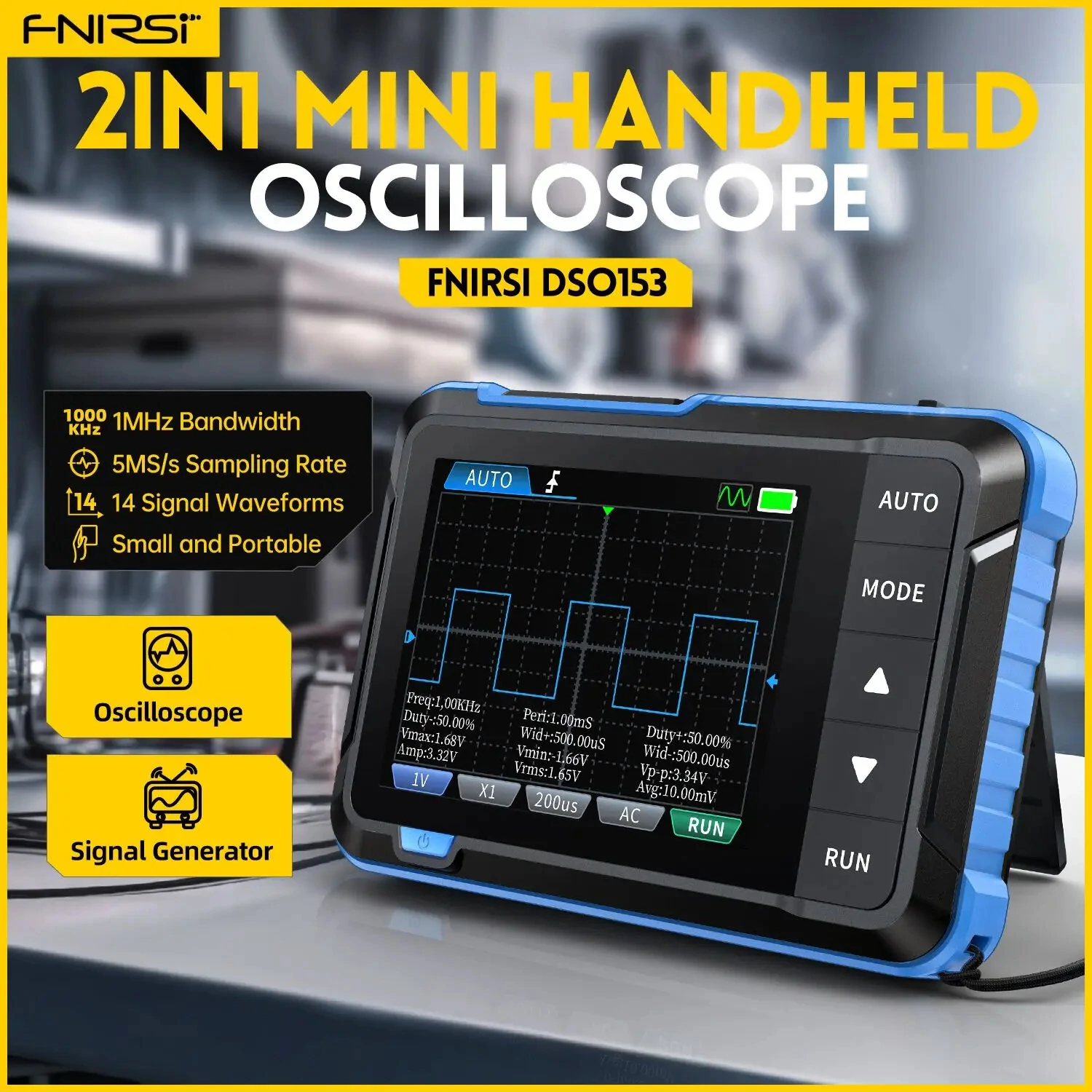 FNIRSI DSO153 Oscilloscope & Signal Generator | 1MHz Bandwidth, 5MS/s - Image 2