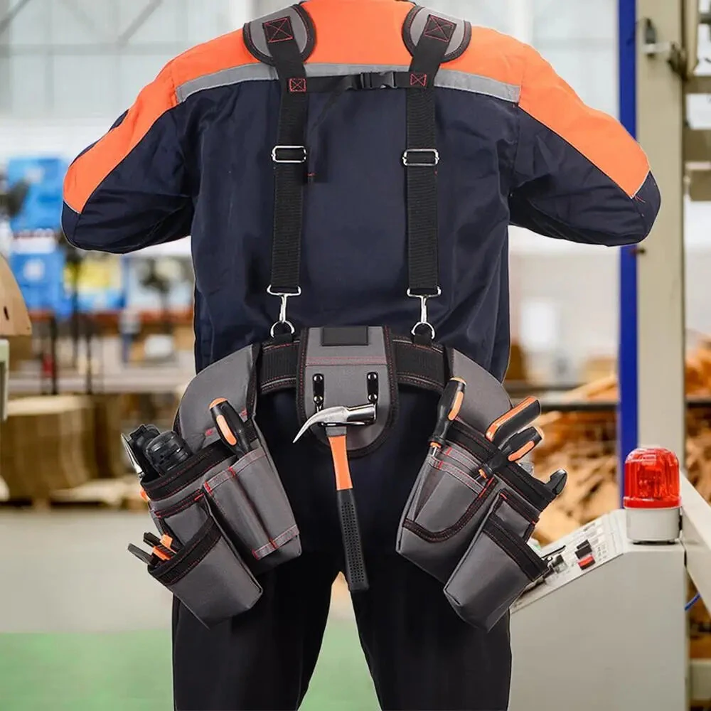12 Pocket Tool Belt with Hammer Holder - Ergonomic Durable Polyester Nylon for Electricians & Mechanics - Image 3