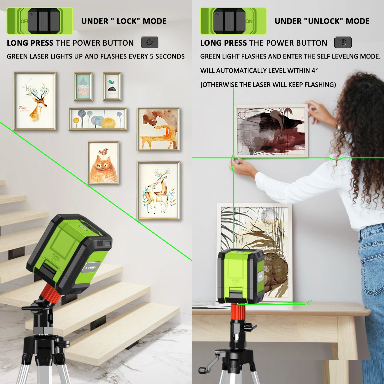 Mini 360-Degree Green Cross Line Laser Level | 2400mAh Battery - USB L-Bracket & Pouch - Image 4