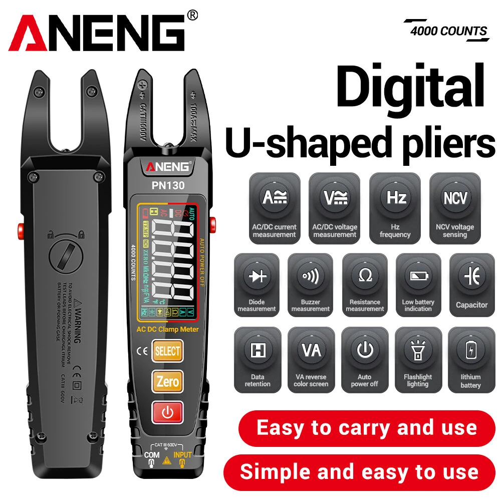 ANENG PN130 Digital Clamp Meter | 4000 Counts AC/DC Tester | Auto Range NCV CAT III 1000V - Image 3