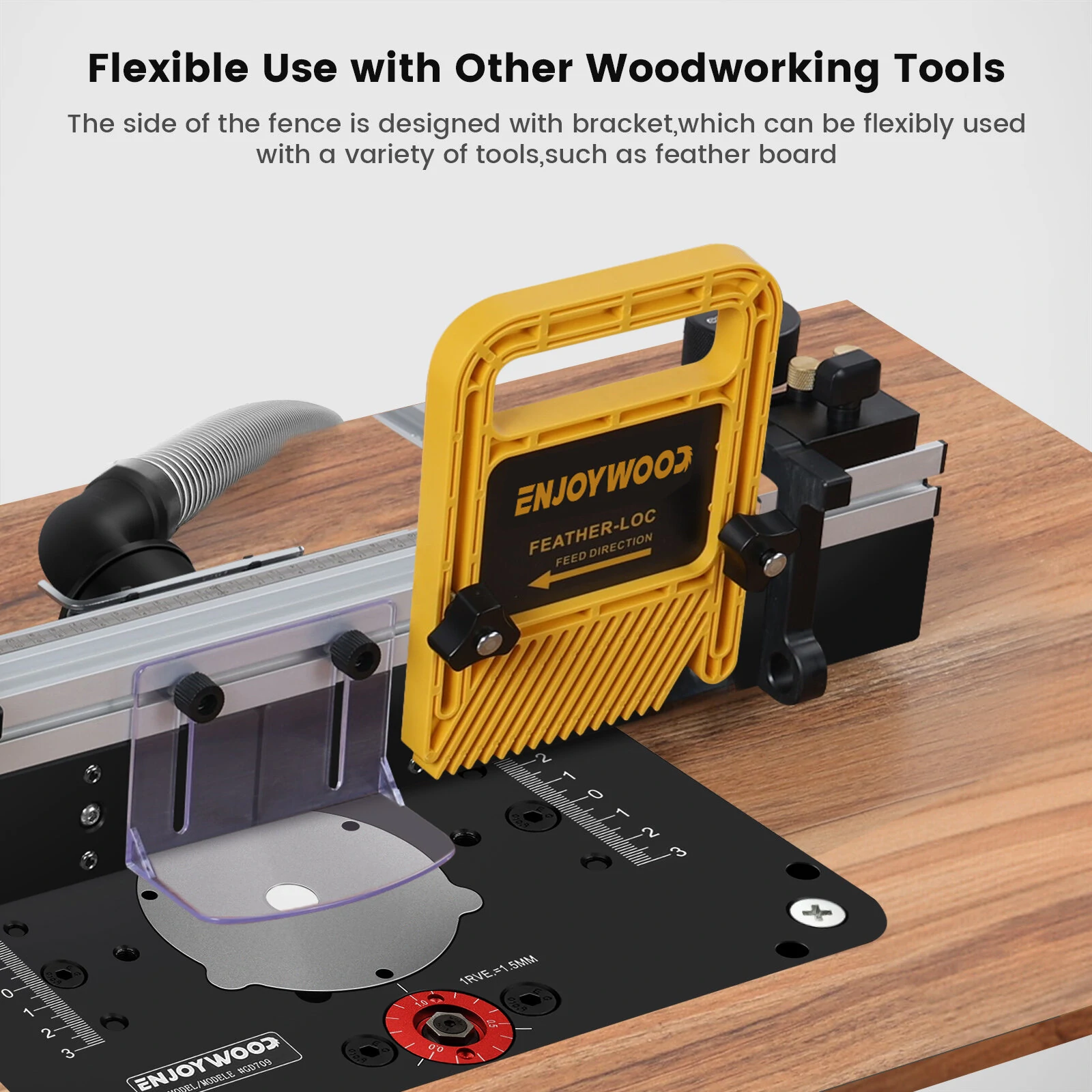 ENJOYWOOD Router Table Fence System - 700mm Aluminium Profile with Sliding Brackets & Bit Guard - Image 4
