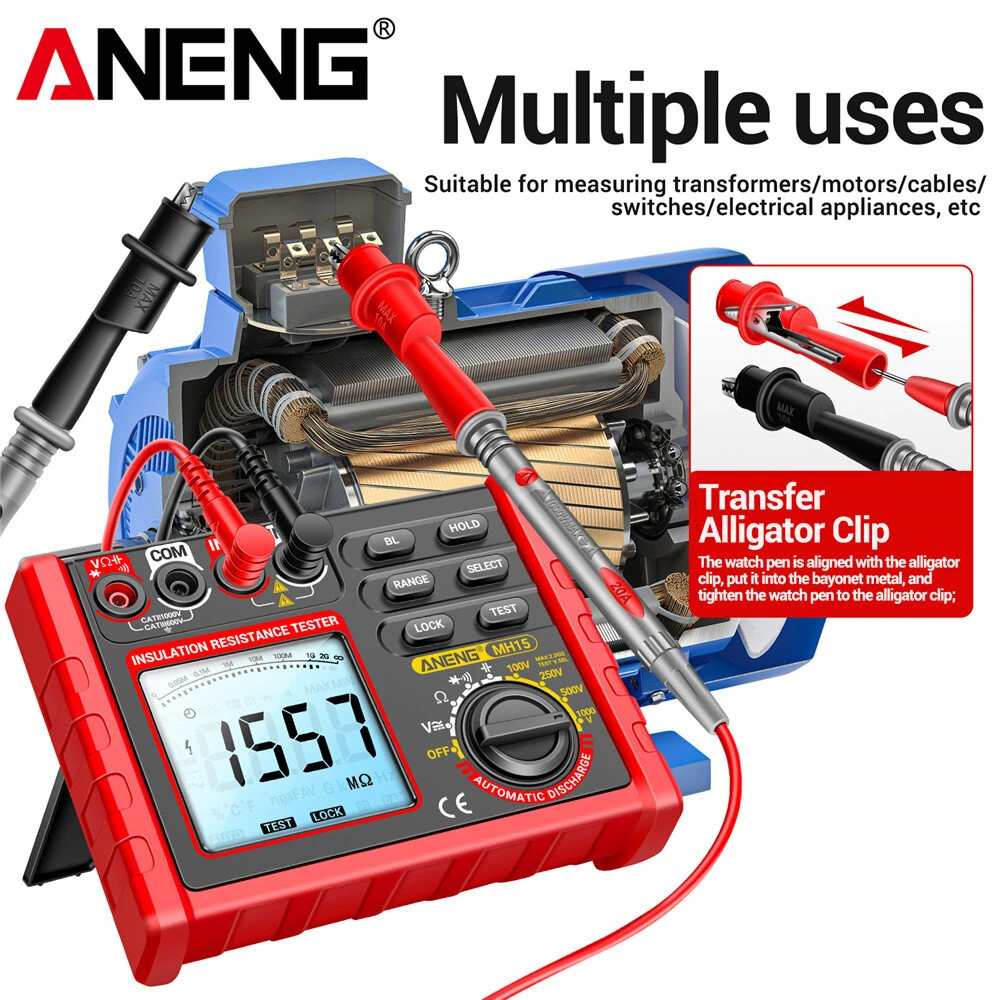 ANENG MH15 Digital Megohmmeter - Insulation Resistance Tester | 0-1000V AC/DC, 0-60mF Capacitance, 6000 Counts - Image 3