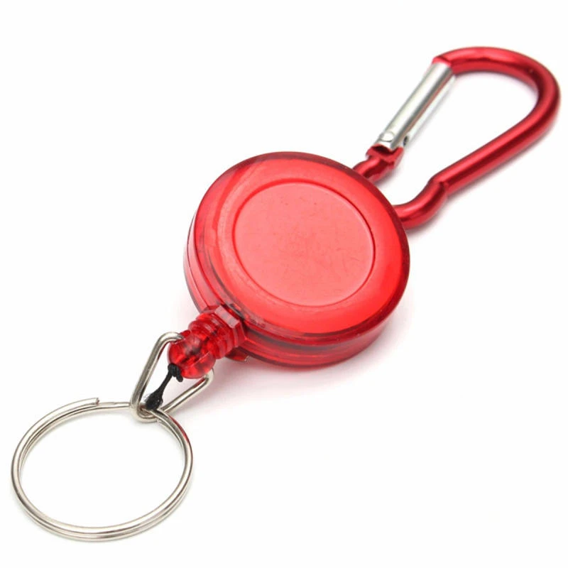Badge Reel Telescopic Key Holder | Retractable Carabiner Keychain - Red - Image 3