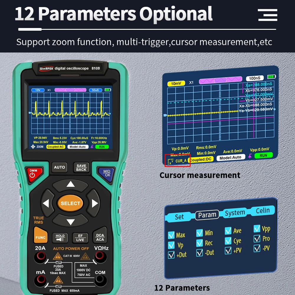 WINAPEX 810B 2IN1 Digital Oscilloscope Multimeter | 10MHz 50MSa/s | ±400V Protection - Image 5