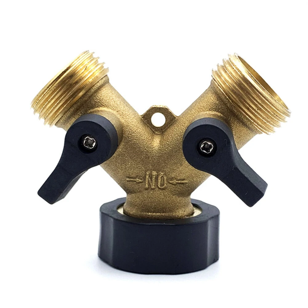 Solid Brass 2-Way Y Valve Garden Hose Splitter | Ball Valve Dual Ports - 3x3x2 in - Image 2