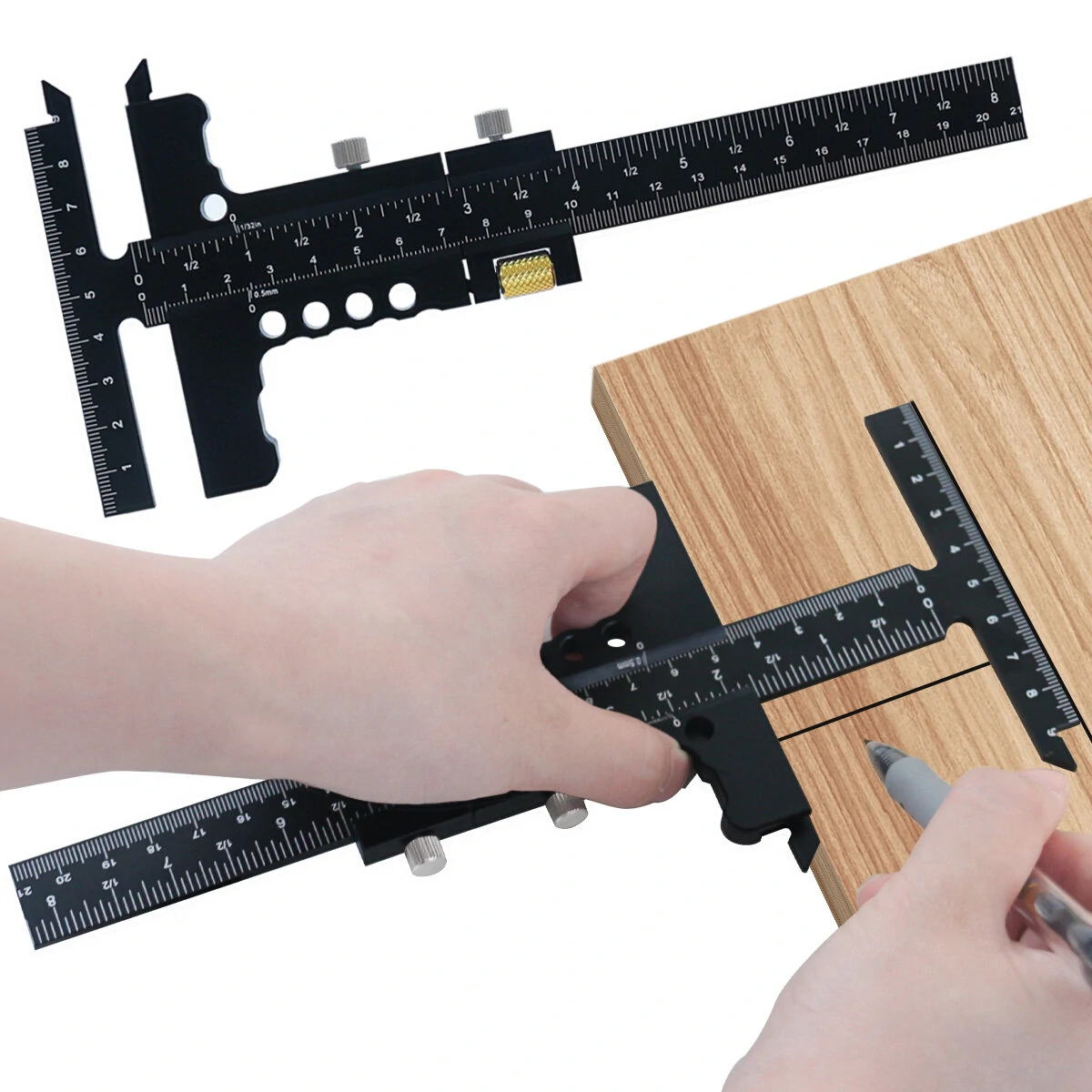 Premium Sliding Marking Gauge - Aluminum Alloy with Depth Gauge & T-Square - Image 3