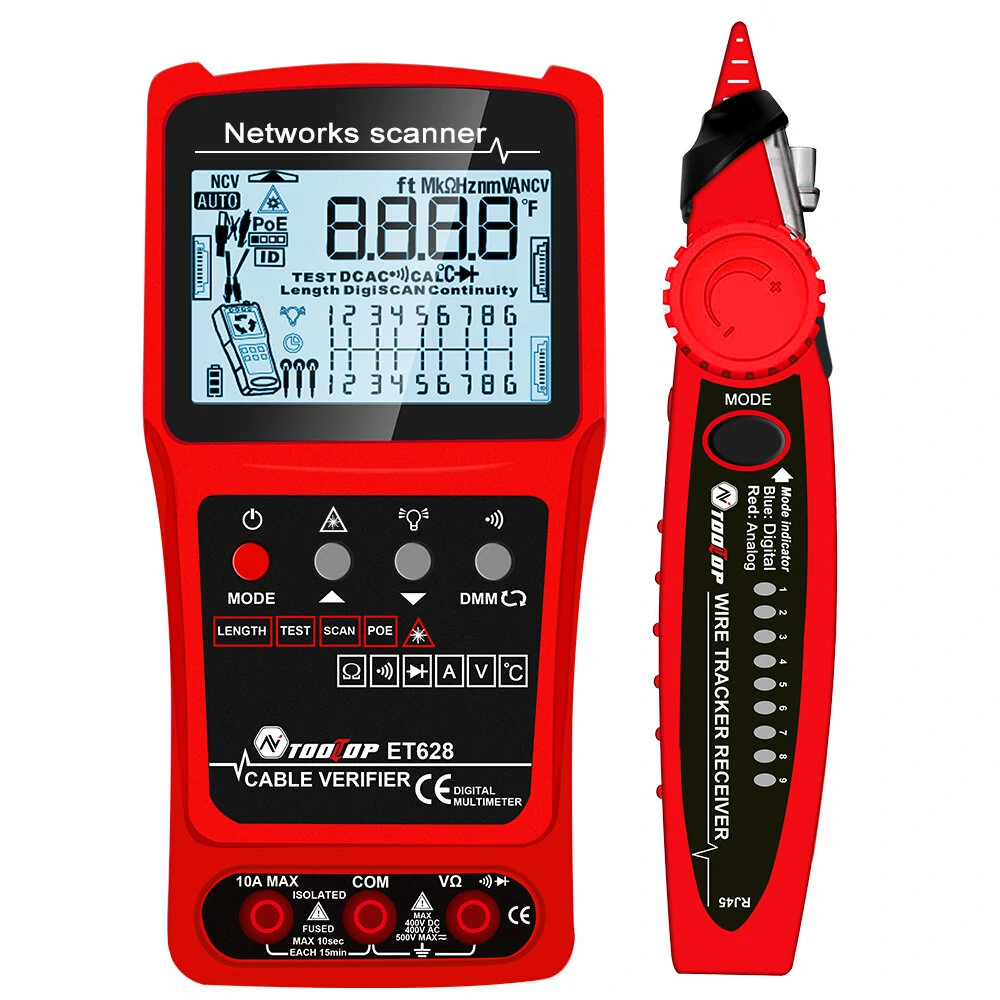 TOOLTOP 3-in-1 Network Cable Tester | Multimeter + Toner | Length & Voltage - Image 4