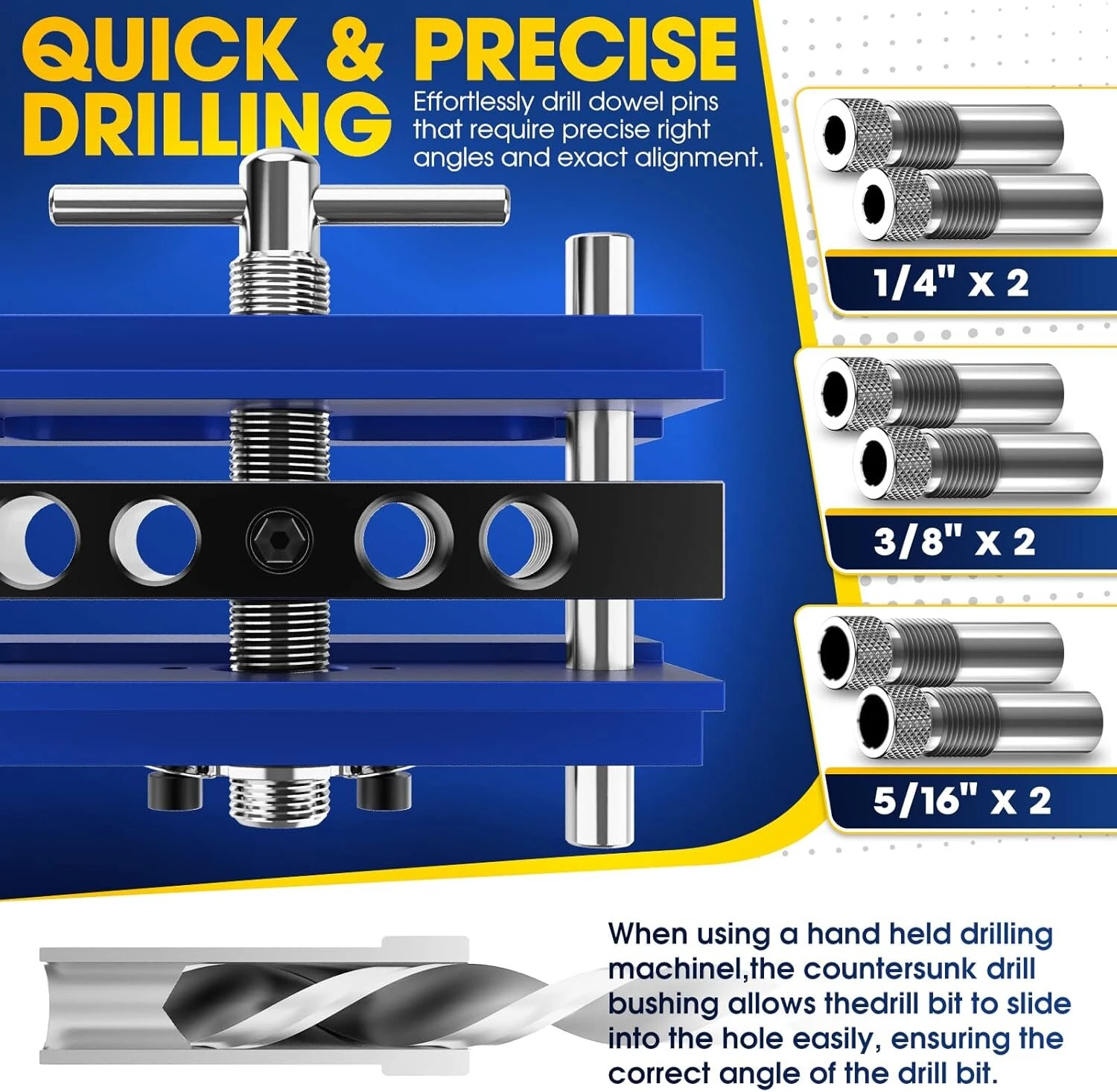 Self-Centering Doweling Jig Kit | 6 Drill Guide Bushings | Metric & Imperial Scale - Image 3