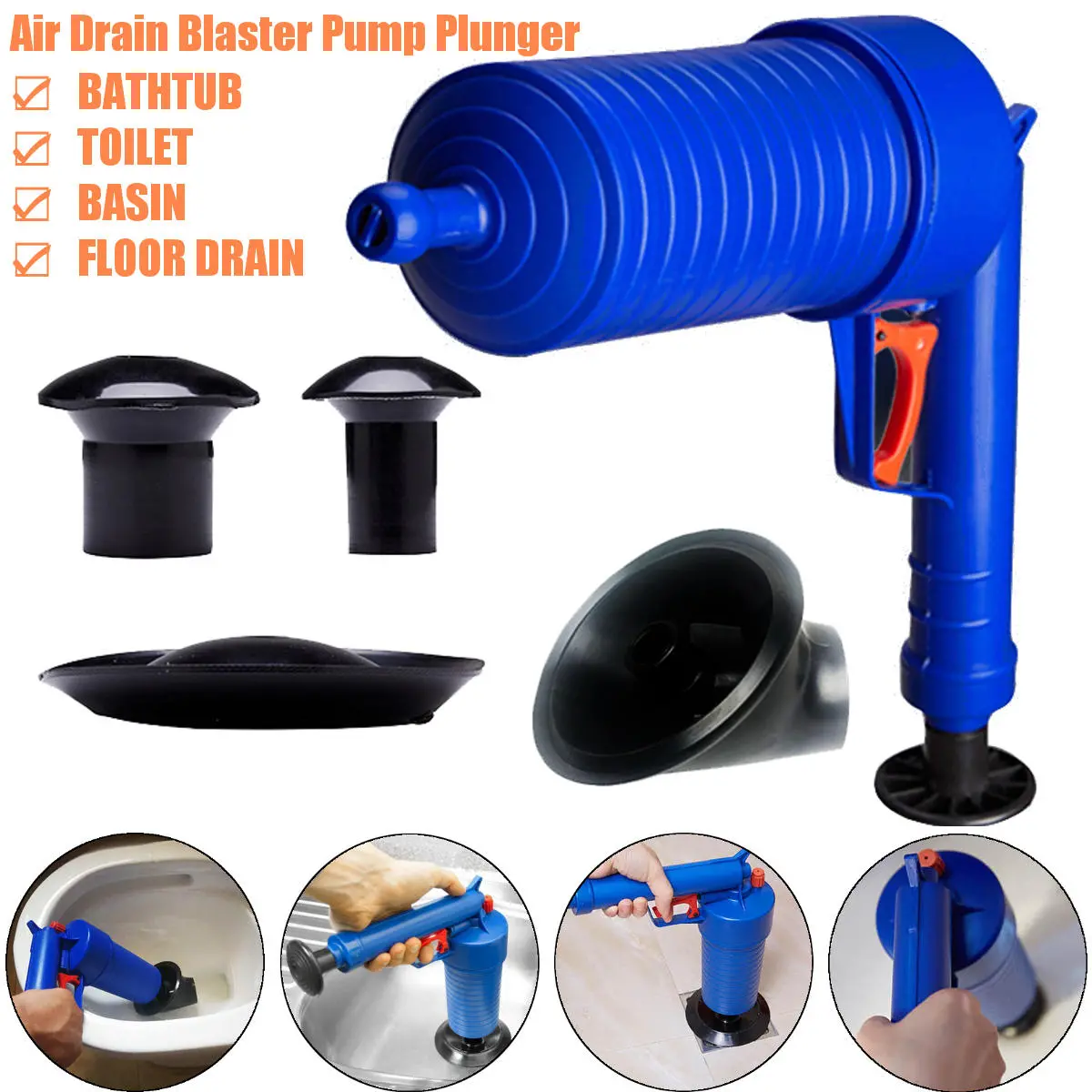 High Pressure Air Drain Blaster Pump - Toilet Sink Pipe Clog Remover Cleaner Tool - Image 3