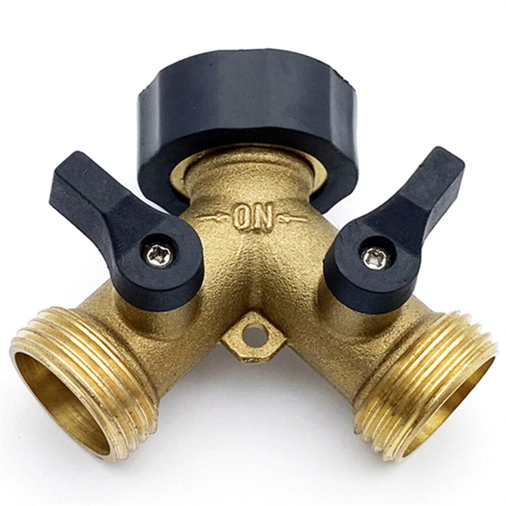 Solid Brass 2-Way Y Valve Garden Hose Splitter | Ball Valve Dual Ports - 3x3x2 in - Image 3