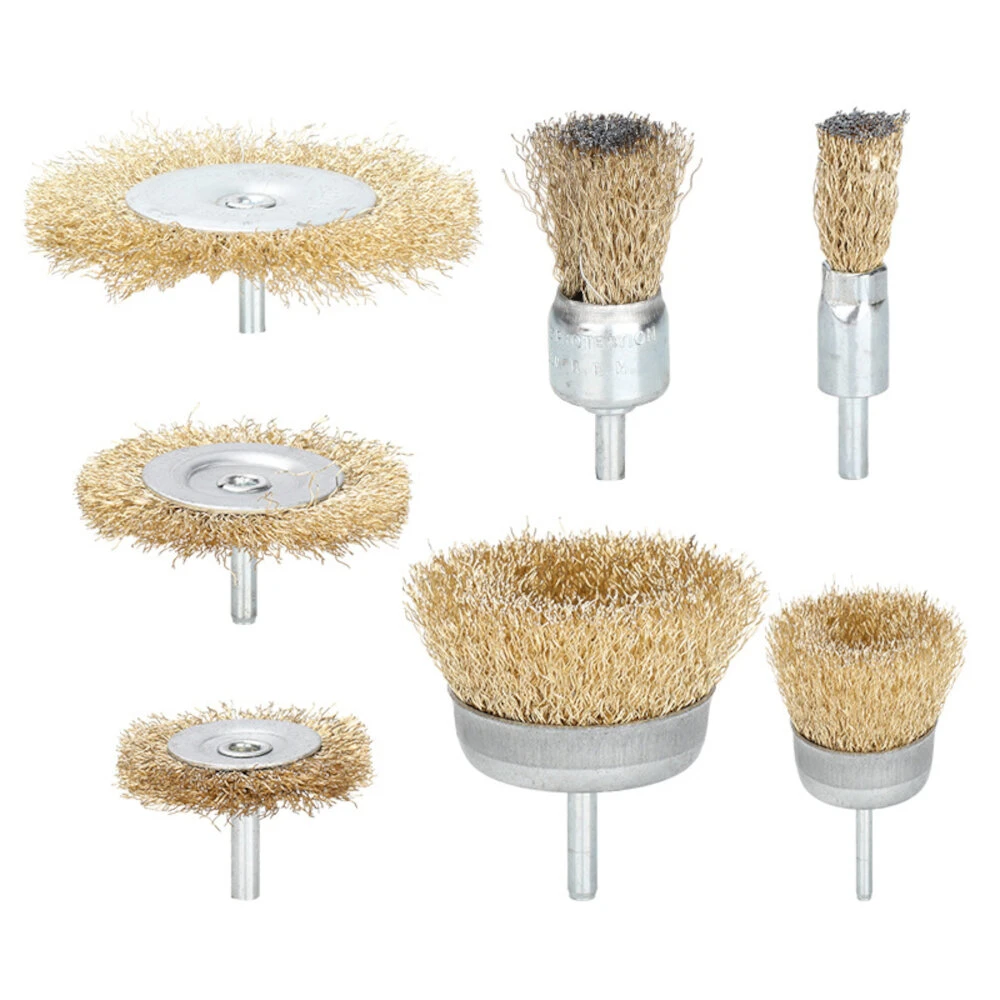 6mm Shank Brass Wire Wheel Brush Set - 6/7/9Pcs For Rust Removal & Metal Polishing - Image 3